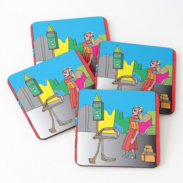 Item preview, Robbie Robot and Ms. Red, TeresaTown at Redbubble 2020 designed and sold by Mark Stansberry.