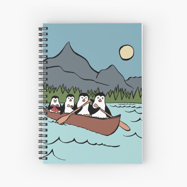 Penguin Family Riding in a Canoe Together Spiral Notebook