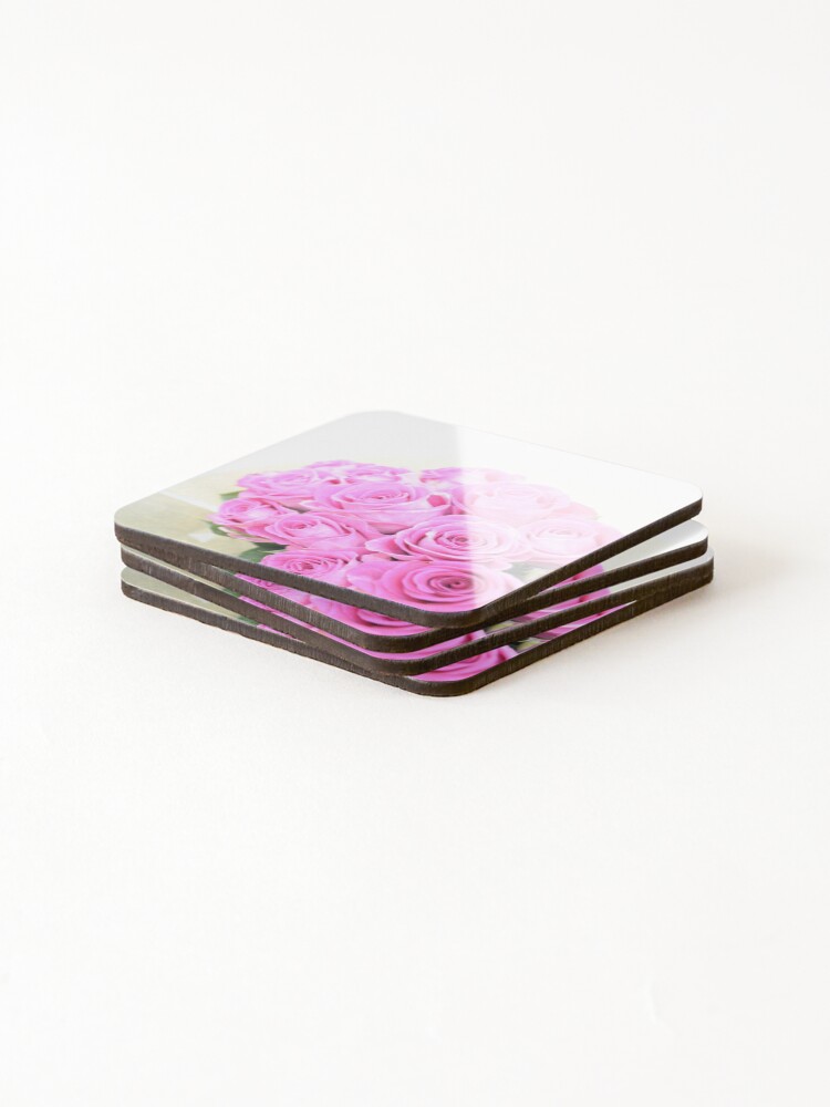 Thumbnail 4 of 5, Coasters (Set of 4), Pink Roses designed and sold by AliceInNekoland.