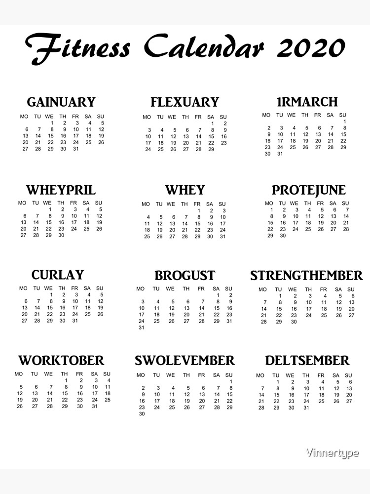 "Fitness Calendar 2020" Poster by Vinnertype Redbubble