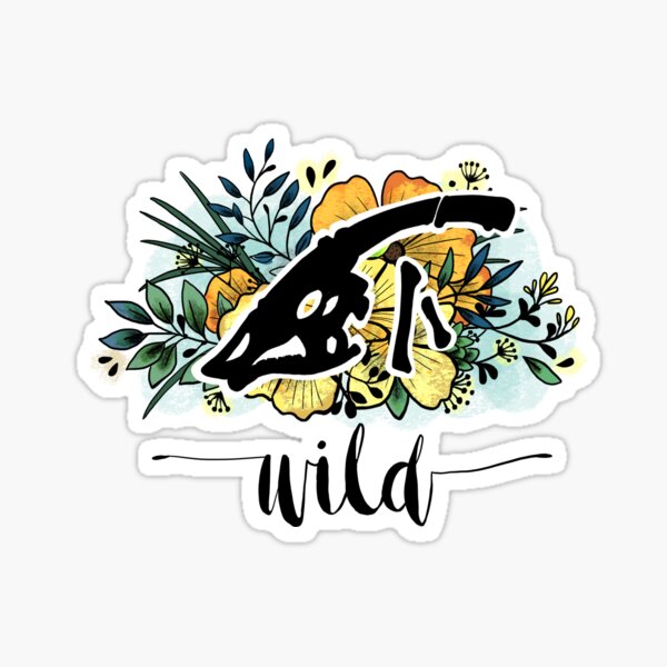 Vista previa del artículo con la obra «Cráneo y flores de dinosaurio Parasaurolophus "salvaje"», diseñado y vendido por heyouwitheface.