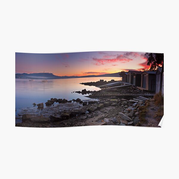 Boat Sheds at Sunrise, Coningham Poster