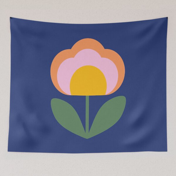 Artikelvorschau, Retro-skandinavisches 70er-Jahre-Blumenmuster in Blau, Grün, Orange, Rosa und Gelb entworfen und verkauft von OpalEllery.