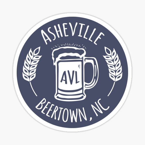 Asheville Beertown, NC - White on Bluegrey Sticker
