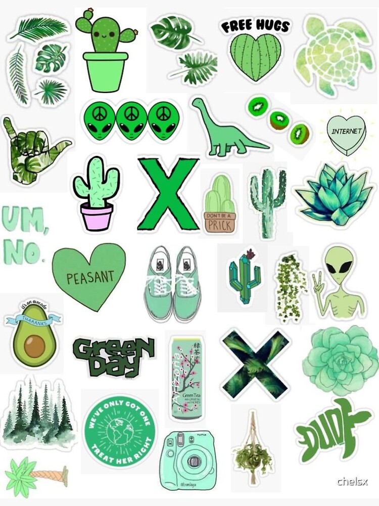 "GREEN themed 32 sticker pack" Sticker by chelsx Redbubble