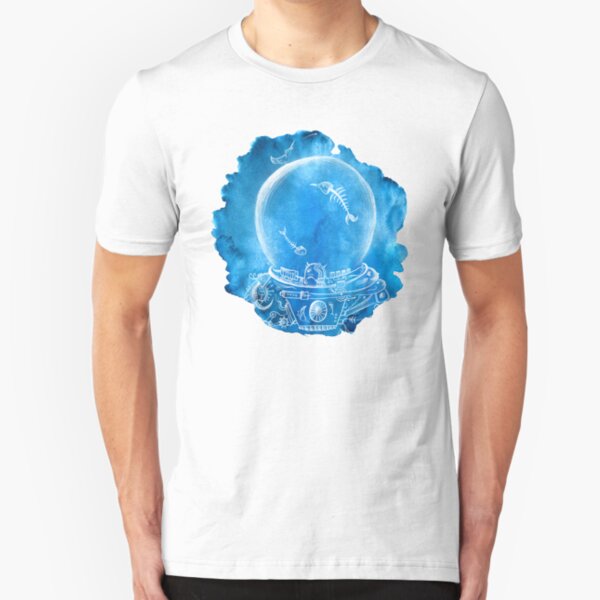 Astronaut Helmet With Fishes and Birds Slim Fit T-Shirt
