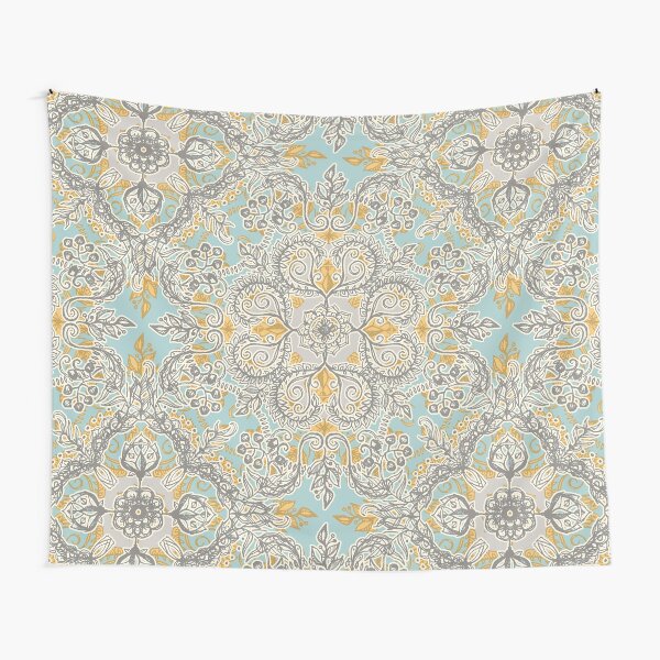 Gypsy Floral in Soft Neutrals, Grey & Yellow on Sage Tapestry