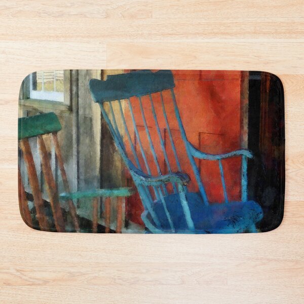 Item preview, Blue and Green Rocking Chairs Against Red Door designed and sold by Susan Savad.