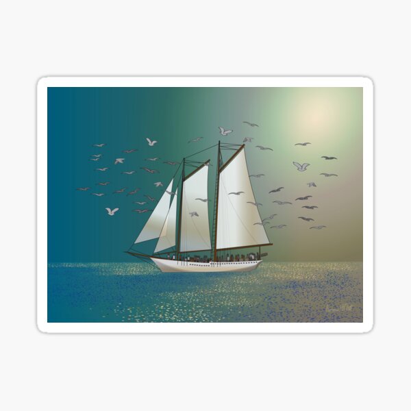 Schooner with Birds Sticker