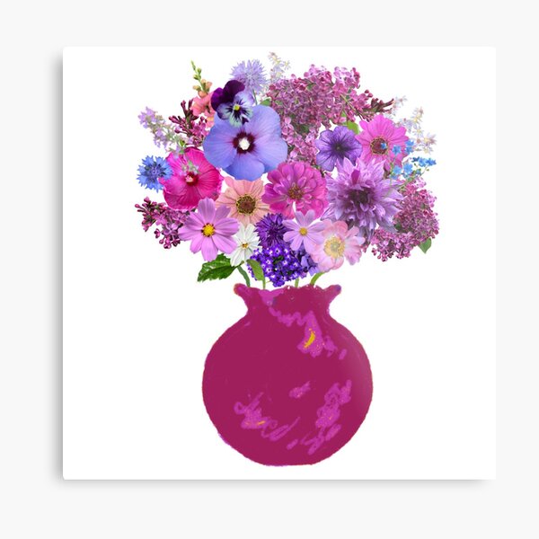 Magenta vase bouquet sticker Metal Print