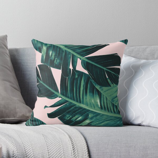 Tropical Blush Banana Leaves Dream #5 #decor #art Throw Pillow