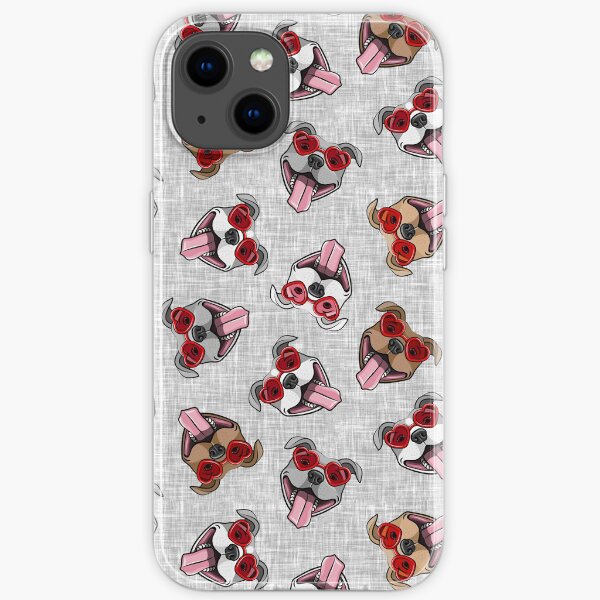 Pit Bulls - Heart Shaped Glasses - Valentines day dogs (grey) iPhone Soft Case