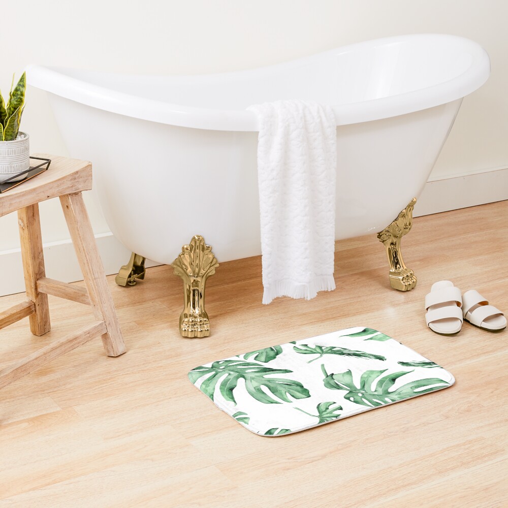 Monstera Pattern Green Bath Mat