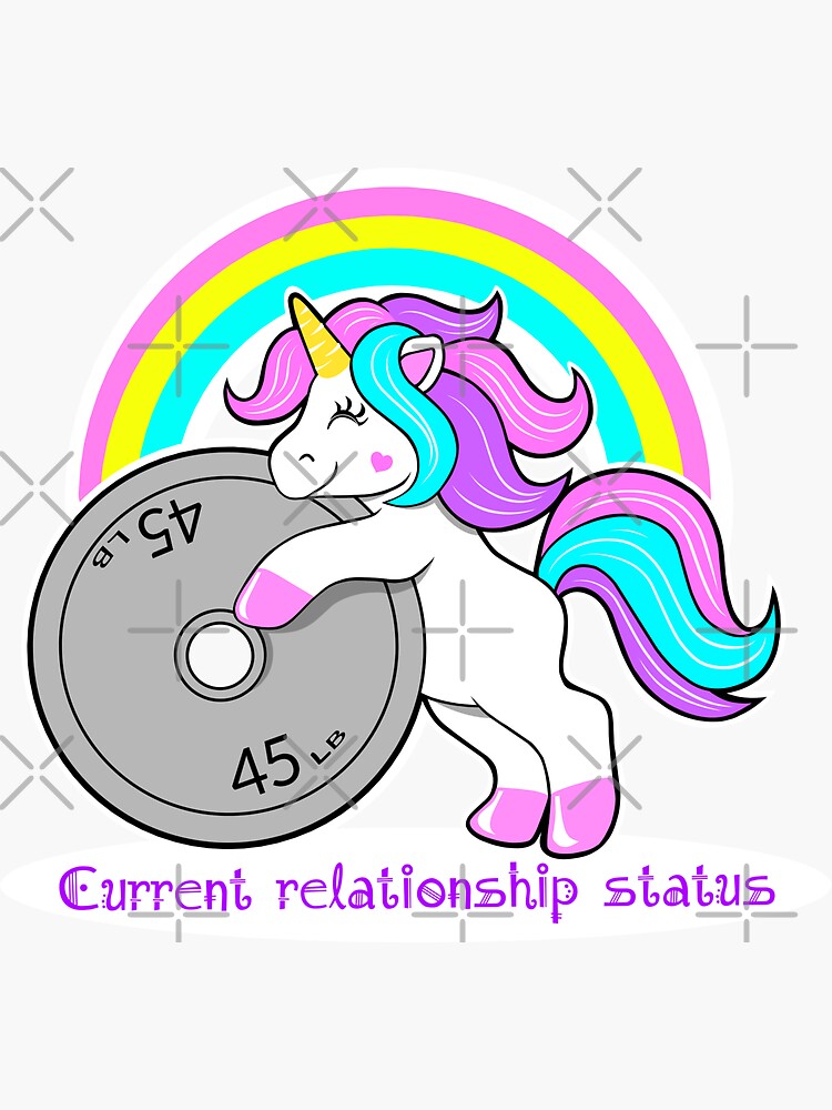 "Fitness unicorn relationship status " Sticker by TimAddisonArt Redbubble