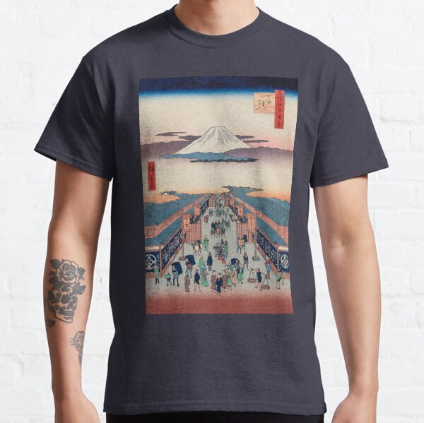 Mount Fuji above Ancient Street Ukiyo-e Japanese Art Classic T-Shirt