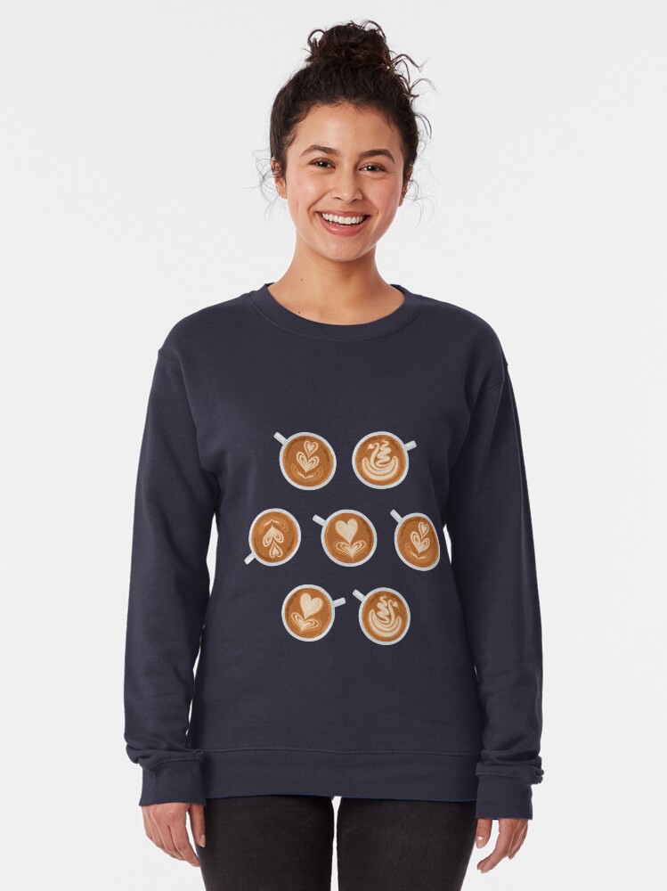 Alternate view of Coffee Art Cups on navy Pullover Sweatshirt