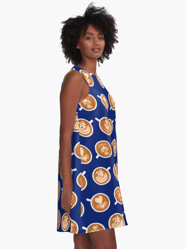 Alternate view of Coffee Art Cups on navy A-Line Dress