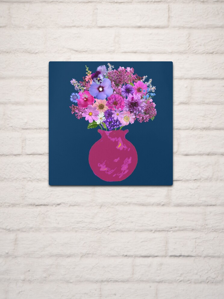 Alternate view of Magenta vase still life on marine blue by Tea with Xanthe Metal Print