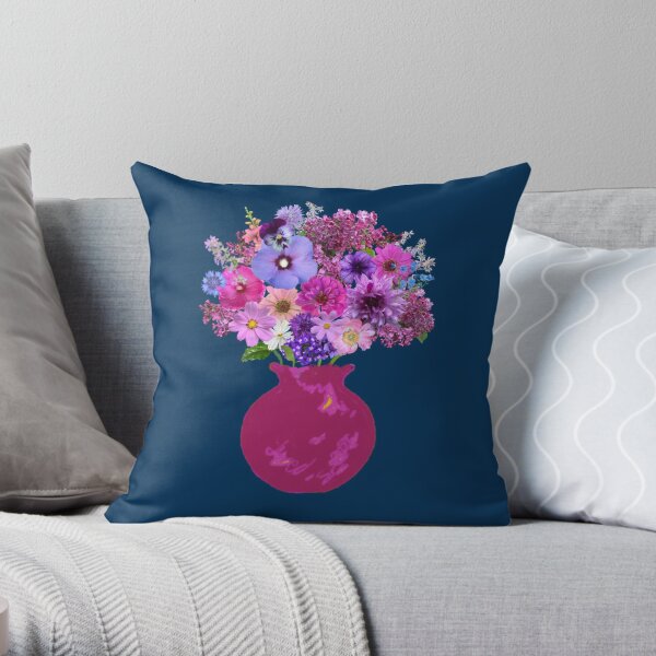 Magenta vase still life on marine blue by Tea with Xanthe Throw Pillow