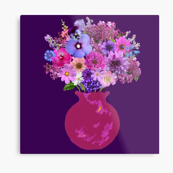 Magenta vase still life on royal purple by Tea with Xanthe Metal Print