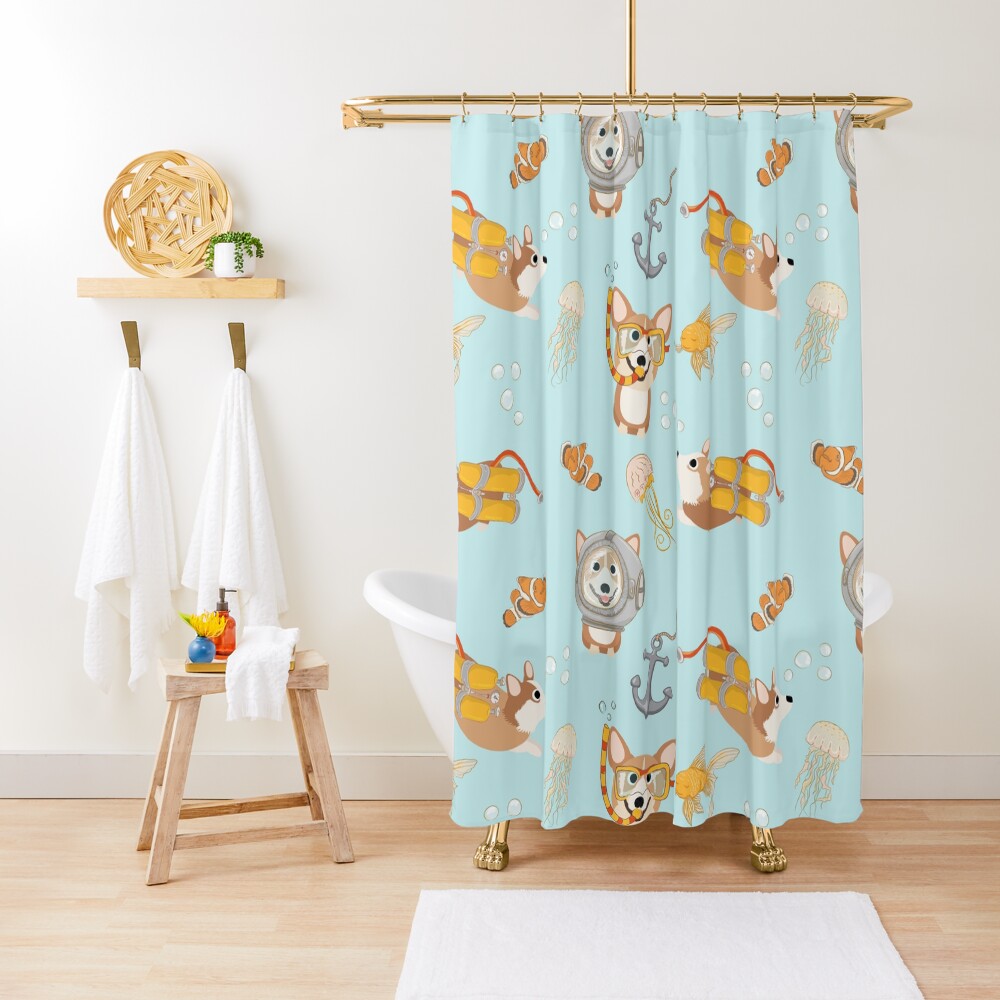 My Corgi World - Majesty Pembroke - Cute welsh cardigan corgis are diving Shower Curtain