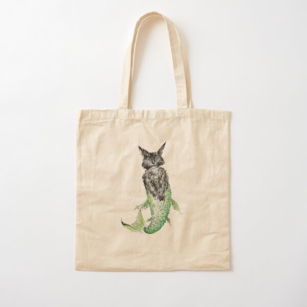 Black Cat Mermaid Cotton Tote Bag