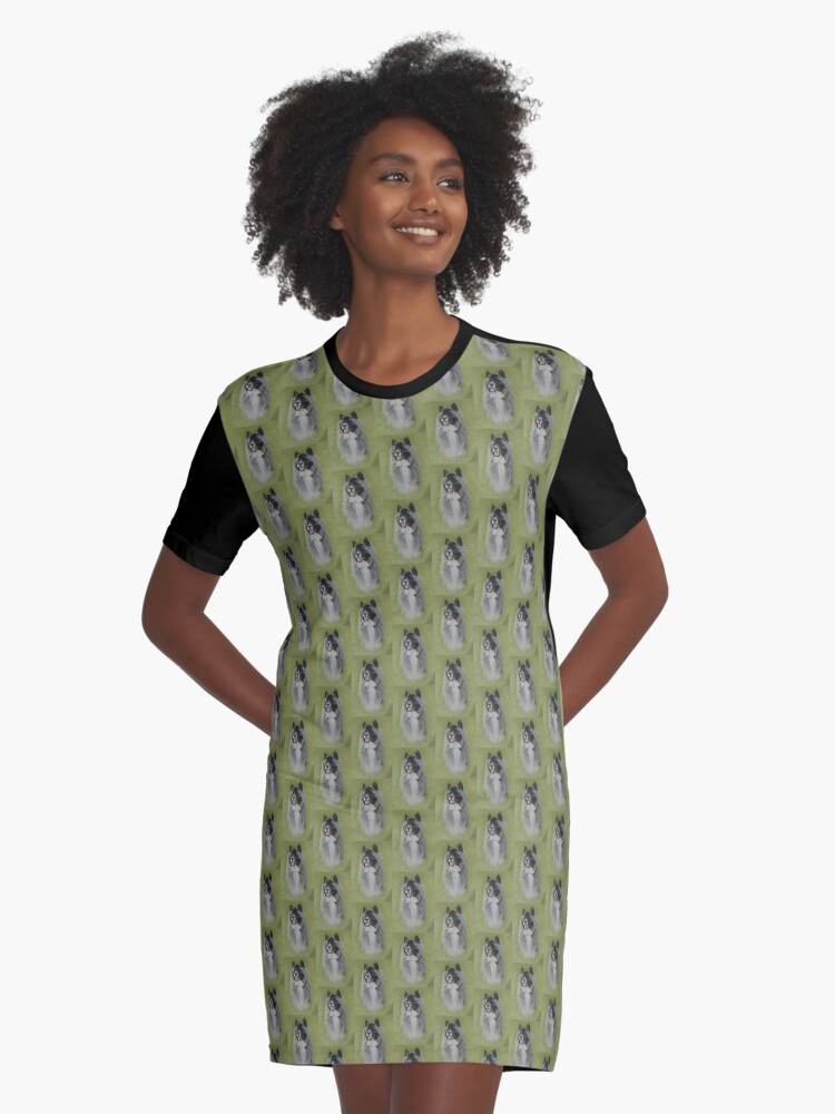 Long coat black face silver gray akita Graphic T Shirt Dress for Sale by pollywolly Redbubble