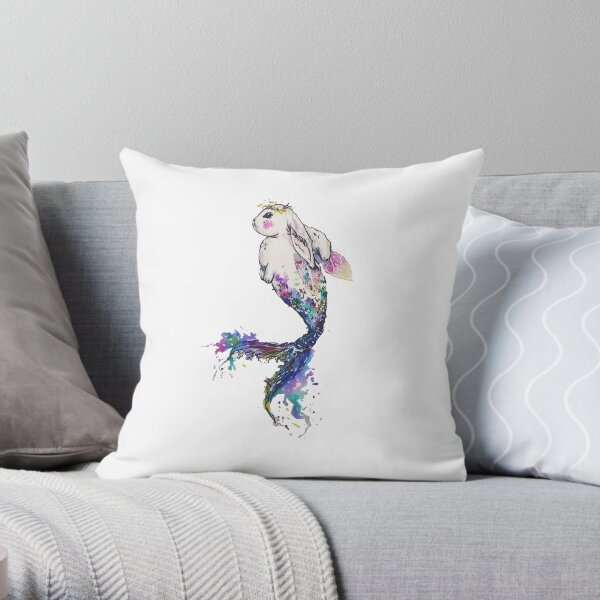 Fairy Mermaid Bunny Rabbit Throw Pillow