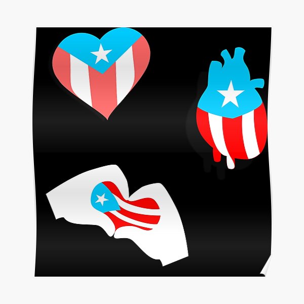 Póster Puerto Rico Bandera Boricua Corazones Set De Bydarling Redbubble 