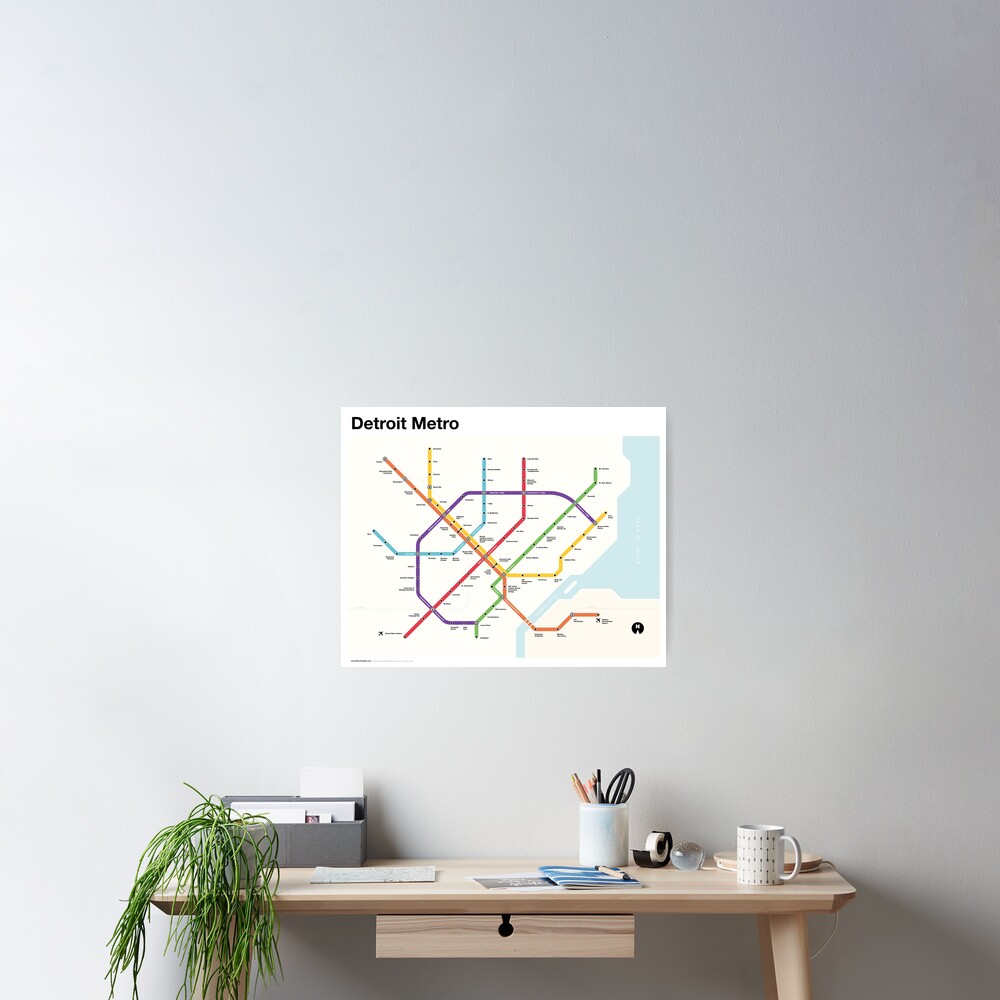 Detroit Metro (Fantasy Subway Map, Detroit, Michigan) Poster