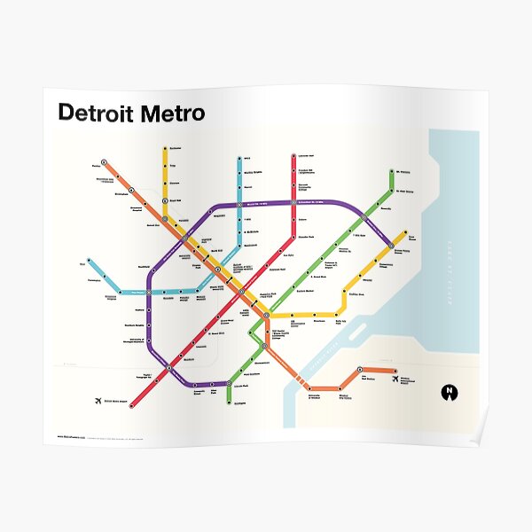 Detroit Metro (Fantasy Subway Map, Detroit, Michigan) Poster