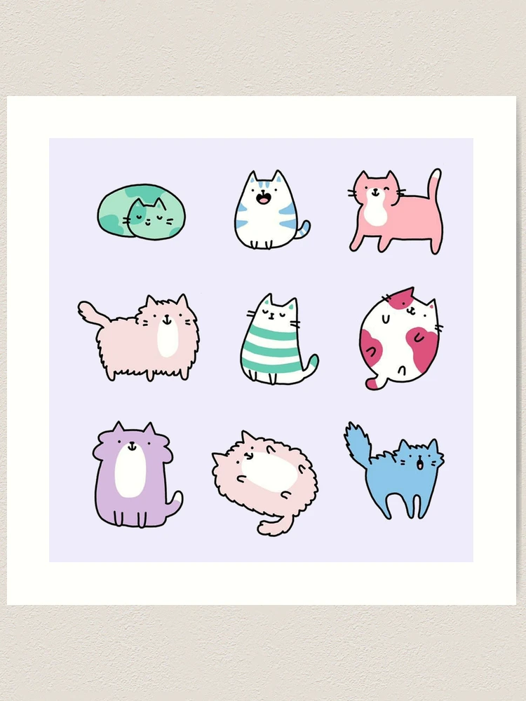 Pink Kawaii Cats Art Print for Sale by Flakey