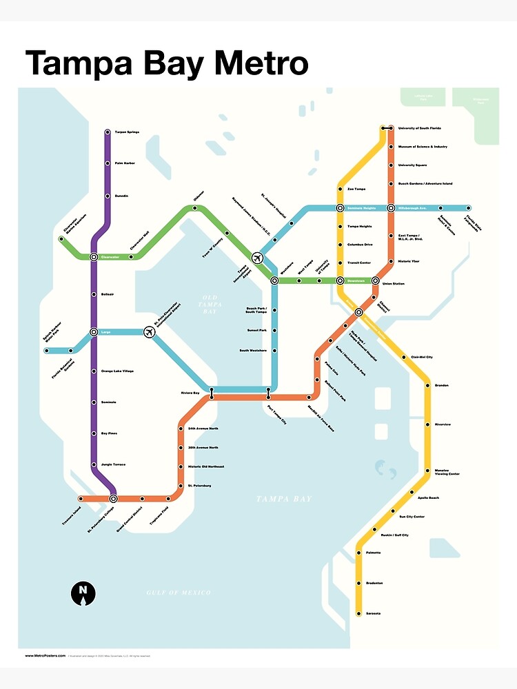 Discover Tampa Bay Metro (Fantasy Subway Map, Tampa, Florida) Premium Matte Vertical Poster
