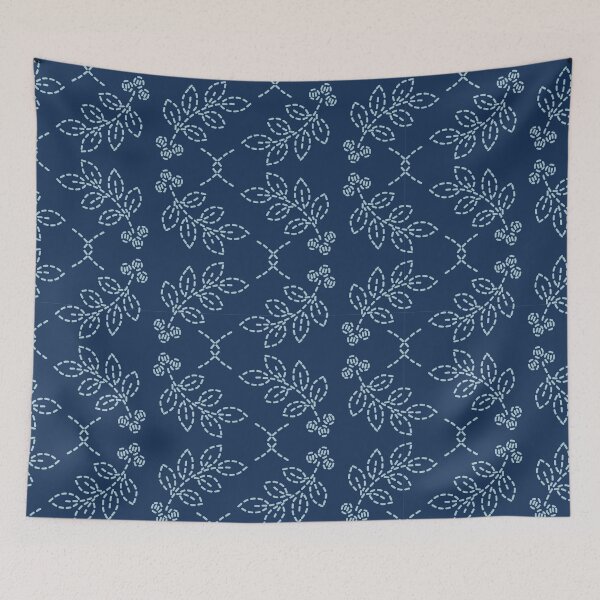 Item preview, Floral leaf motif sashiko style japanese needlework pattern.  designed and sold by Limolida.