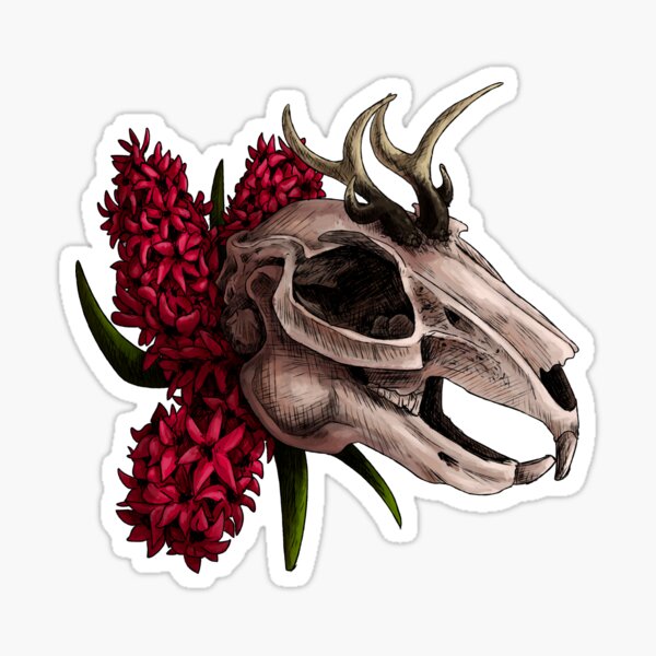 Item preview, Jackalope Skull with Flowers designed and sold by Shadehlyne.
