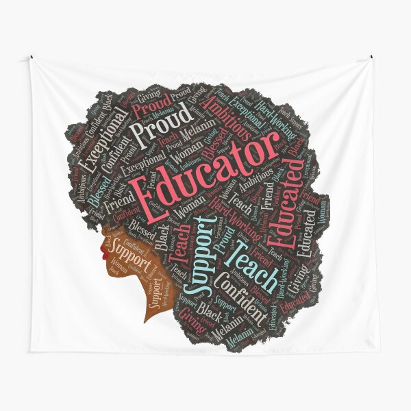 Black Educator Teacher Words in Afro Art Tapestry