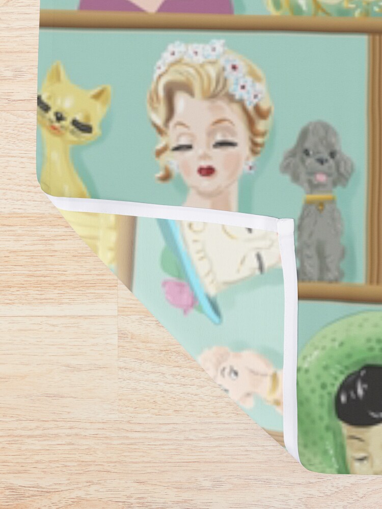 Alternate view of Collectible Lady Head Vases Vintage Kitsch with Cats and Dogs Shower Curtain