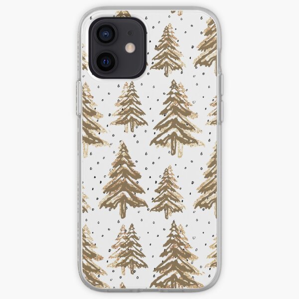 Gold Pine Trees on Snowy White iPhone Soft Case