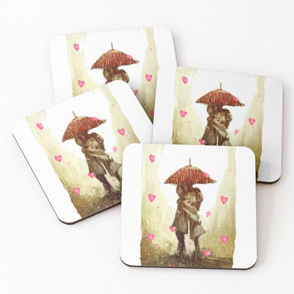 Item preview, Young Love Kissing in the Rain Under Umbrella designed and sold by Rowena Jones.