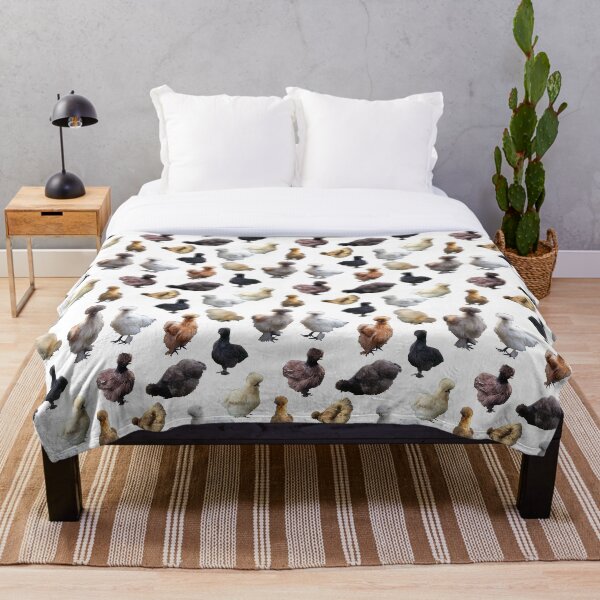 Silkie Bantams on White Throw Blanket