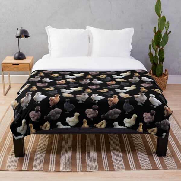Silkie Bantams on Black Throw Blanket