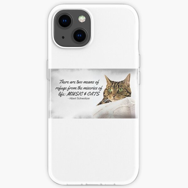 Music and Cats - Albert Schweitzer Quote tabby cat with green eyes digital art iPhone Soft Case