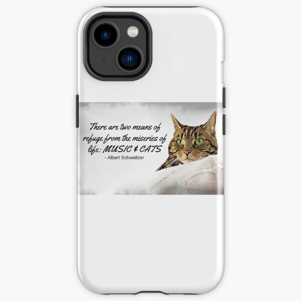 Music and Cats - Albert Schweitzer Quote tabby cat with green eyes digital art iPhone Tough Case