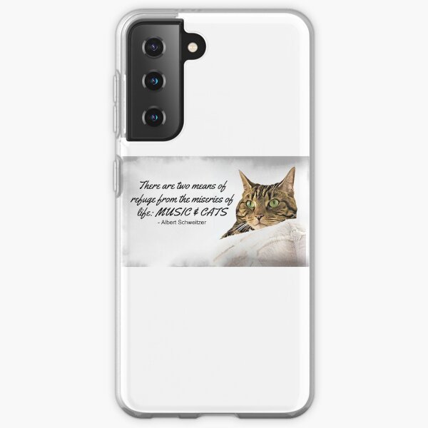 Music and Cats - Albert Schweitzer Quote tabby cat with green eyes digital art Samsung Galaxy Soft Case