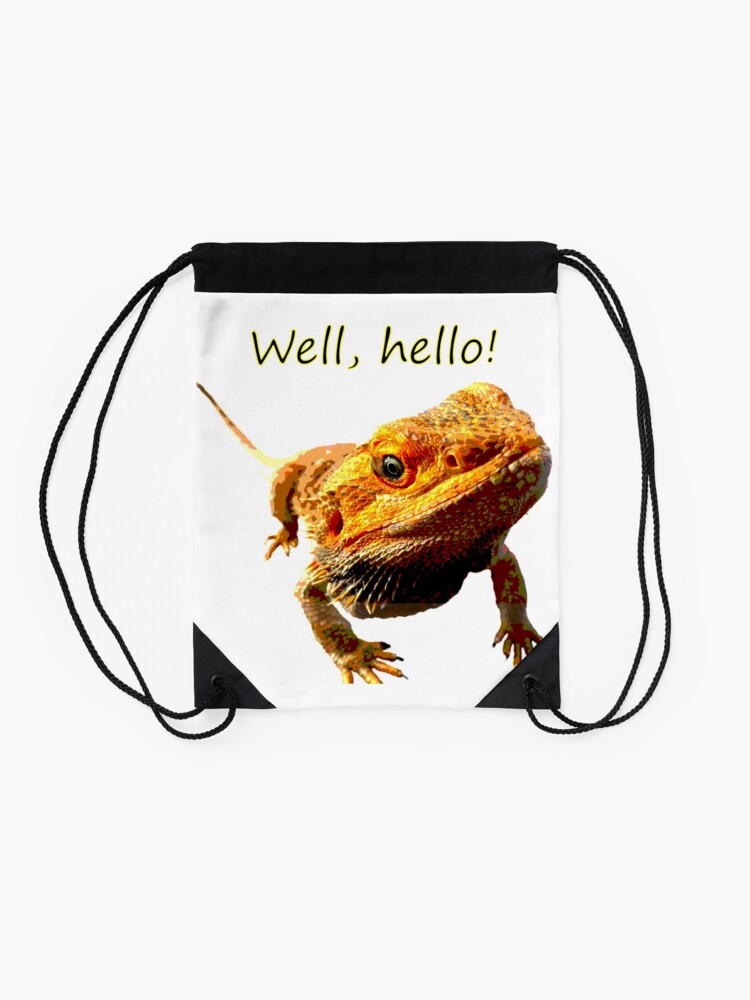Alternate view of Bearded Dragon Says Hello Drawstring Bag
