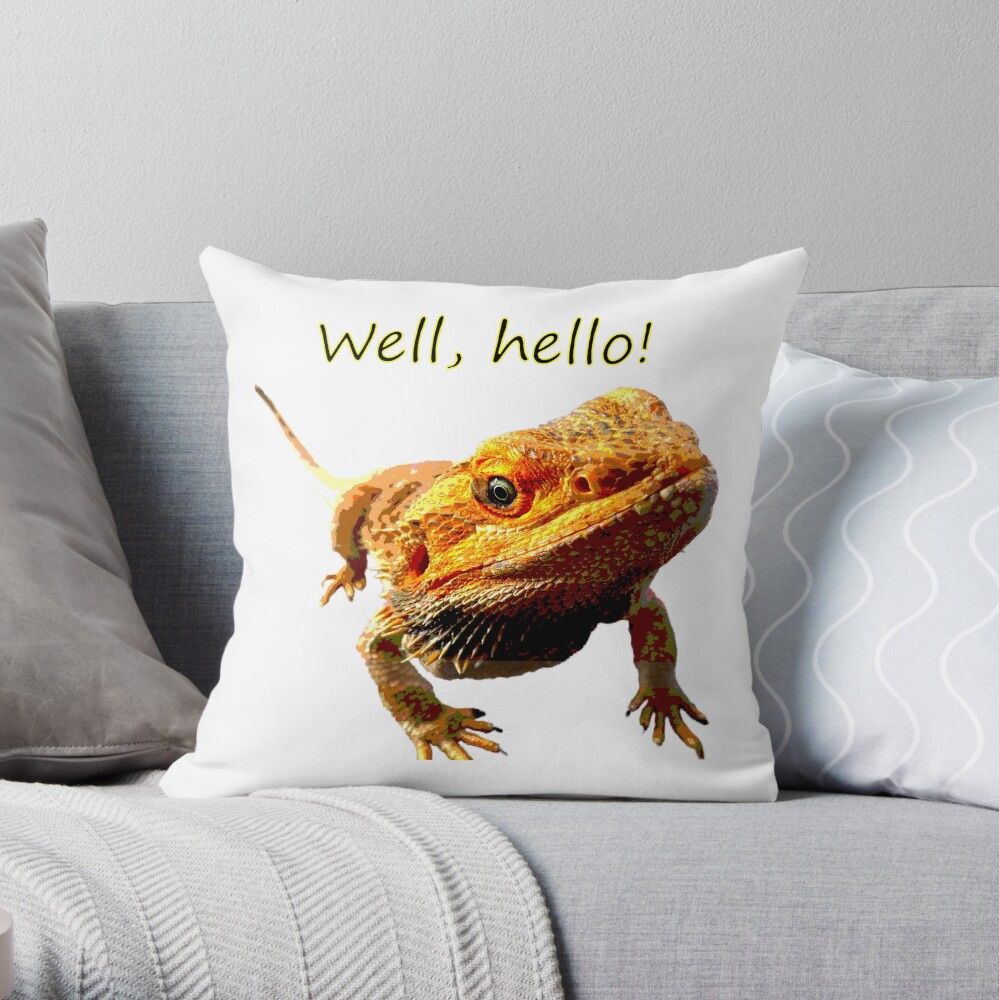 Bearded Dragon Says Hello Throw Pillow