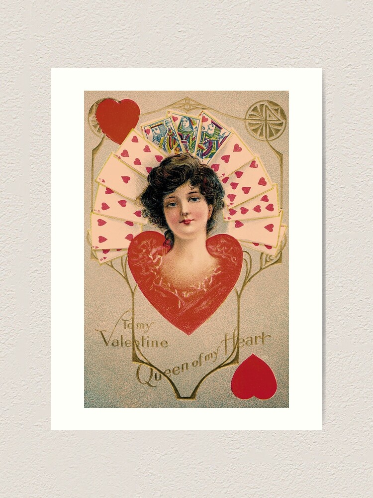 Queen of My Heart / Vintage Valentine's Day Card Artwork / Victorian Litho  | Art Print