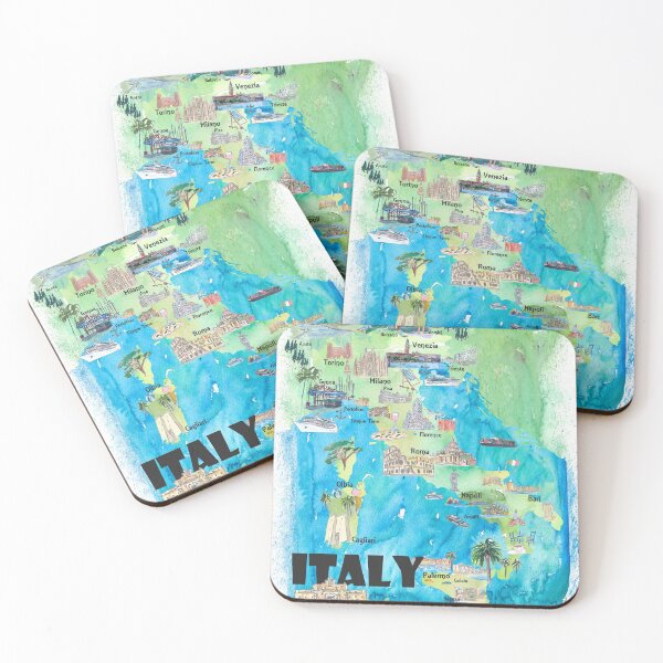 Item preview, Italy Illustrated Travel Poster Favorite Map Tourist Highlights designed and sold by artshop77.