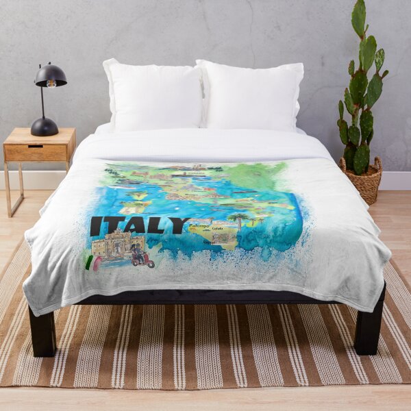 Italy Illustrated Travel Poster Favorite Map Tourist Highlights Throw Blanket