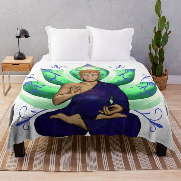 Item preview, Abhaya Mudra Buddha with Lotus Flower, Green and Blue designed and sold by MandalaSoul.